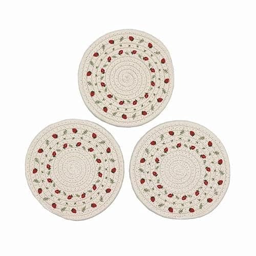 Aertai 3 Pieces Kitchen Pot Holders Set 100% Cotton Thread Weave, Trivet for Hot Pots and Pans, Hot Pads and Spoon Rest for Cooking and Baking by Diameter 7 Inches (Strawberry) thumbnail 7