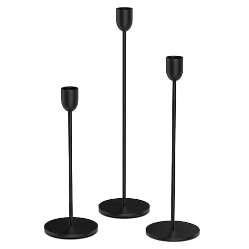ChefBee Black Tall Candle Candlestick Holder, 3PCS Taper Pillar Candle Sticks Stand Holders Decor, Centerpiece Dining Table Wedding Festive Fireplace Mantle Vintage Room Decorations, Housewarming Gift - Image 1