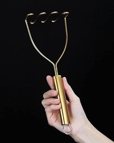 Gold Potato Masher, Stainless Steel Heavy Duty Metal Potato Ricer With Titanium Golden Plating, Food Masher Utensil, Hand Masher, Vegetables Fruits Mashe, Dishwasher Safe (9.6 Inch) thumbnail 4