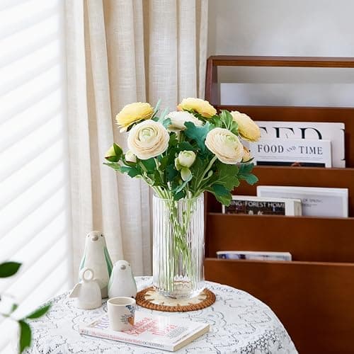Clear Glass Flower Vase for Pampas Grass, 7.5 inch Medium Decorative Centerpiece Ribbed Vase for Dining Table, Office Desktop, Shelf Bookshelf, Mantel, Entryway, Bathroom, Countertop, Farmhouse, Gift thumbnail 4
