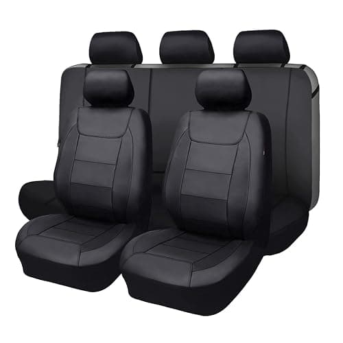 Flying Banner Universal Carbon Fibre Leather Car Seat Covers Airbag Compatible Seat Protector (Full Set, Black) - Image 1