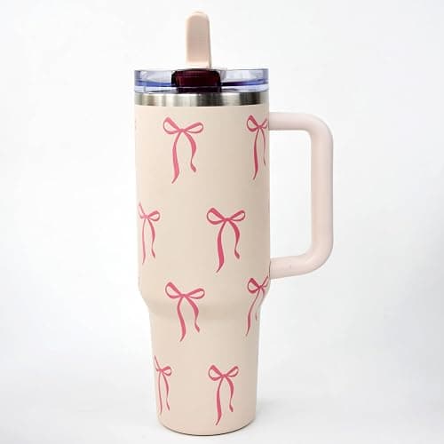 Luxape Bow Tumbler 30 oz | Leakproof Flip Straw Lid & Handle | Insulated Stainless Steel Travel Cup | BPA-Free | Cup Holder Compatible | Vivid Violet Fade (Pink, 30oz) thumbnail 8