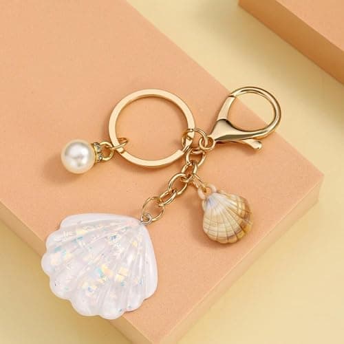 MMIUAEG Shell Beach Keychain for Women Colorful Glitter Seashell Charms Keyring Sea-Themed Keychain Bag Decors thumbnail 3