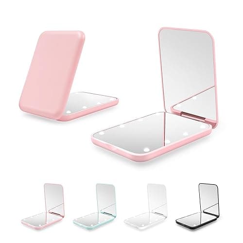 Kakuje Compact Mirror, 1X/3X Magnification LED Pocket Mirror with Nternal BIattery, Mini Mirror for Purse, Pocket,Travel and Present (Pink) - Pink