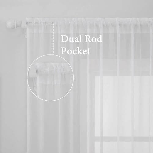 MIULEE 2 Panels White Sheer Curtains for Living Room 54 X 84 Inches | Window, Solid Color, Elegant Window Voile Panels, Bedroom, Living Room, Drapes, Treatment thumbnail 2