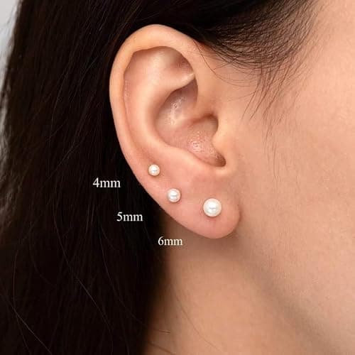 Renkovte 3Pairs Flatback Pearl Stud Earrings Set for Multiple Piercing|Dainty 4mm 5mm 6mm Pearl Earrings for Helix Tragus Cartilage Piercing for Women thumbnail 3