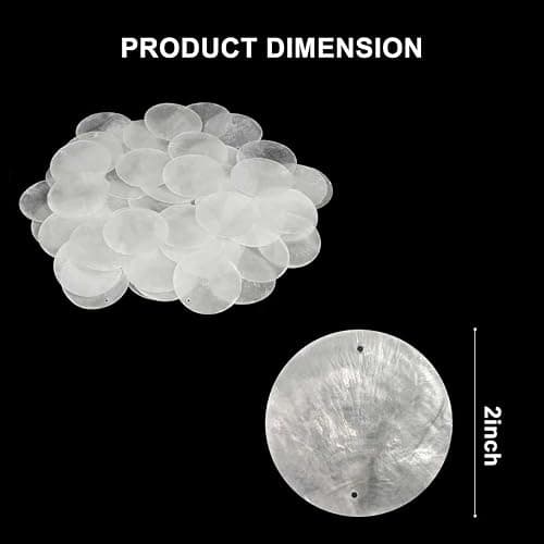 100 Pcs 2 Inch White Capiz Shells：Seashells with 2 Holes for DIY Crafts，Natural Round Charms for Home Decoration or Wind Chimes Outside thumbnail 2