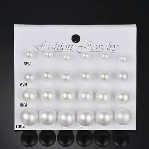 12 Pairs Black White Pearl Earrings Stud Sets thumbnail 3