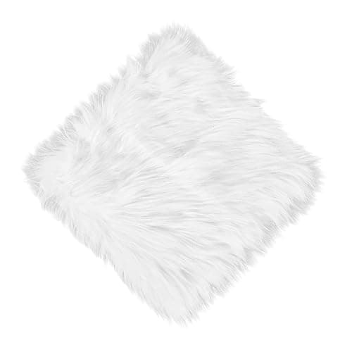 NINGDAN 12inch Square Small Faux Fur Sheepskin Cushion Soft Plush Area Rug,Photo Background for Small Product Desktop Photography,Display and Decor,Jewelry,Nail Art,Locker Accessories (White) - Image 1