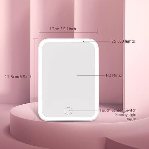 tekstap Touch Dimming Makeup Mirror, 3 Color Light Up Mirror, Portable Vanity Mirror for Travel/Dressing Table/Bedroom, Girls Gift (Square), White, (M007) thumbnail 3