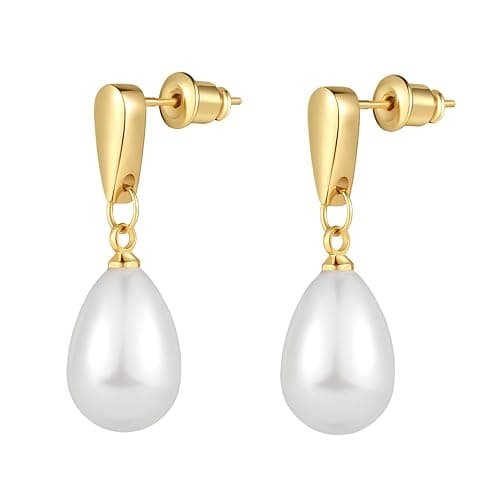 14k Gold Plated Lightweight Pearl Earrings,Trendy Jewelry,Teardrop Hoop Earrings for Women,Pearl Drop Earrings,Elegant Jewelry for Gifts thumbnail 5