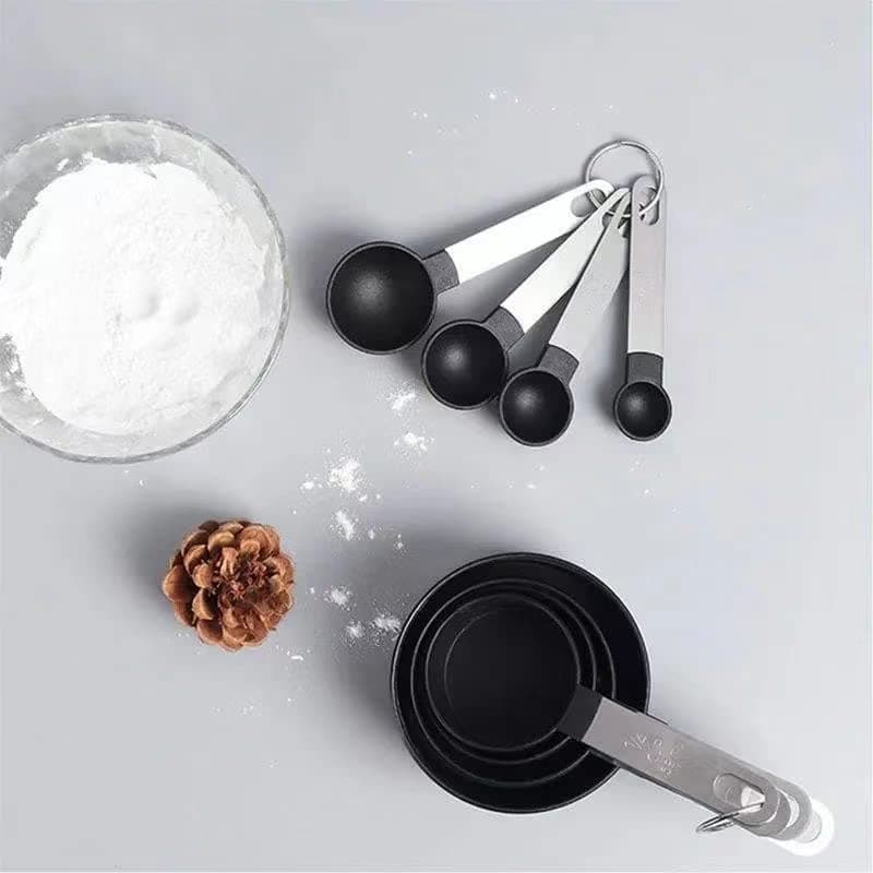 LUMAI Conjunto de Medidores de Cozinha com 8 Peças, Inclui Colheres, Xícaras e Copo Dosador em Aço Inoxidável, Precisão e Durabilidade, Ideal para Receitas e Medições – Preto thumbnail 2
