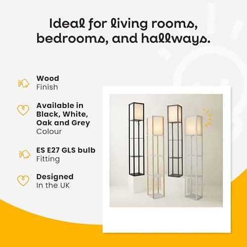 MiniSun | Black Wooden Floor Lamp with Shelves | Floor Lamps & Torchieres, Home Décor & Improvement Essential | Includes 10W GLS Bulb [3000K Warm White] thumbnail 3