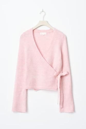 Mxiqqpltky Wrap Knit Tops for Women Y2k Lightweight Sweater Top Long Sleeve V Neck Side Tie Fitted Cropped Sweaters thumbnail 4
