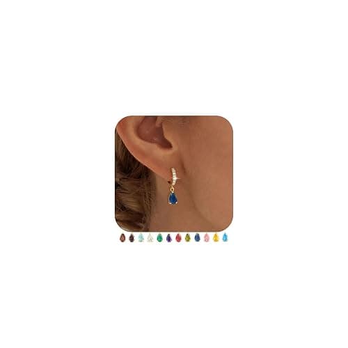 TOBENY Dangle Earrings for Women Trendy 14K Gold Plated Hypoallergenic Drop Hoop Earrings Dainty Diamond Green Emerald Birthstone Huggie Earrings for Birthday Gifts - Image 1