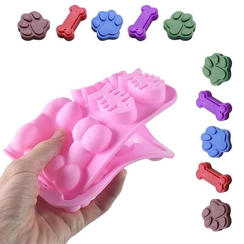 2 PCS Silicone Paw Bone and Fish Shaped 3 in 1 Baking Moulds Pink Non Stick Dog Paw Bone Chocolate Moulds for Cake Cookie Jelly Ice Cube Trays Dog Treats thumbnail 5