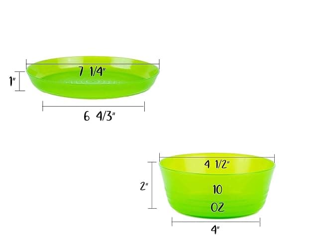 Cuddly Hippo Kids Plastic Dinnerware Set of 12 Multi Color Pieces (Plates and Bowls) - Reusable, BPA-Free, Dishwasher Safe and Microwaveable (Purple, Pink, Orange, Yellow, Green, Blue, 24 Pieces) thumbnail 3