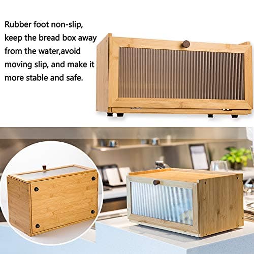 ETMI Bamboo Bread Box for Kitchen Counter-Large Capacity Bread Storage Container Farmhouse Bread Box with Window Bread Holder thumbnail 4