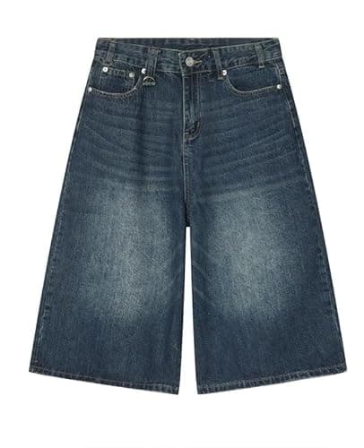 Lafaguw Cropped Jeans for Women Men High Waist Wide Leg Baggy Jorts Y2K Casual Denim Capris Pants Grunge Summer Clothes. thumbnail 6