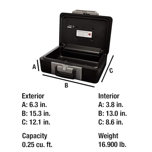 SentrySafe Fireproof Safe Box with Key Lock, Chest Safe with Carrying Handle to Secure Money, Jewelry, Documents, 0.25 Cubic Feet, 6.3 x 15.3 x 12.1 Inches, 1160 thumbnail 2