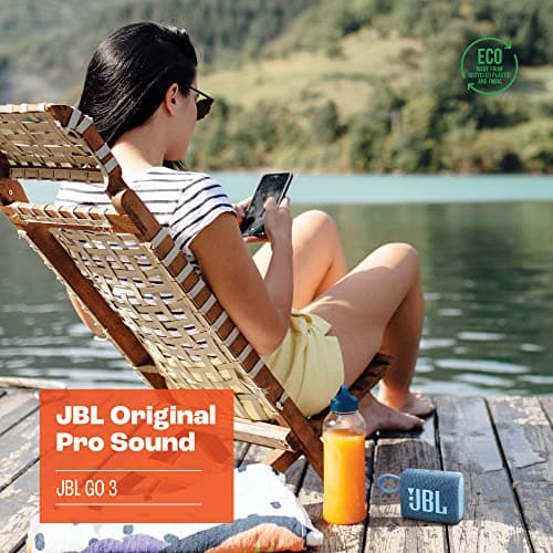 JBL Go 3 Eco - Portable Mini Bluetooth Speaker, big audio and punchy bass, IP67 waterproof and dustproof, 5 hours of playtime, Made in part with recycled materials (Eco White) thumbnail 3
