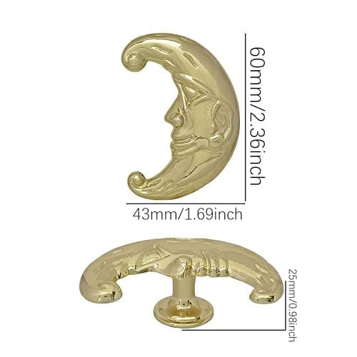 Hetyskluy 4 Pcs Moon Knobs for Cabinets, Vintage Moon Drawer Knob Pulls for Dresser, Wardrobe, Doors, Kitchens, Home Furniture Celestial Deco Hardware, Zinc Alloy Single-Hole Handles (Gold) thumbnail 3