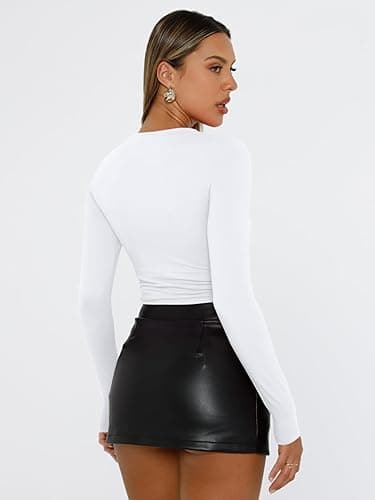 Trendy Queen Womens Long Sleeve Shirts Fall Fashion 2025 Basic Crop Tops Going Out Workout Outfits Y2k Clothes - Small - White thumbnail 4