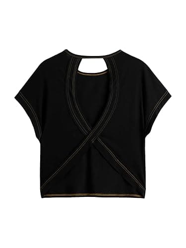 RoseSeek Women's 3 Packs Open Back Tops T Shirt Criss Cross Cut Out Tee Short Sleeve Crewneck Summer Backless Tops thumbnail 6