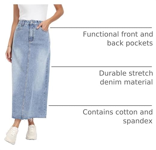 MISS MOLY Women's Jean Skirt Stretch High Waisted Frayed Raw Hem A Line Denim Midi Skirt with Pockets thumbnail 4