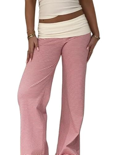 Women Y2k Fold Over Lounge Pants Comfy Wide Leg Stretch Yoga Pants Low Rise Skinny Sweatpants - Image 1
