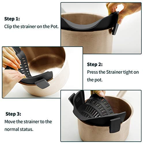 AUOON Clip On Strainer Silicone for All Pots and Pans, Pasta Strainer Clip on Food Strainer for Meat Vegetables Fruit Silicone Kitchen Colander (Purple) thumbnail 6