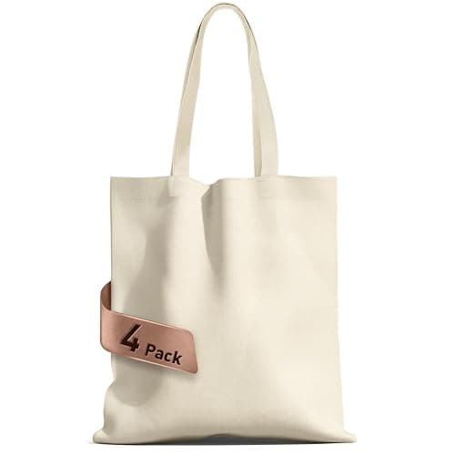 MOLOVA 4 Pack Premium Canvas Reusable Tote Gift Bags, Made of Natural Canvas with Handle, Work, DIY, Shopping - Image 1