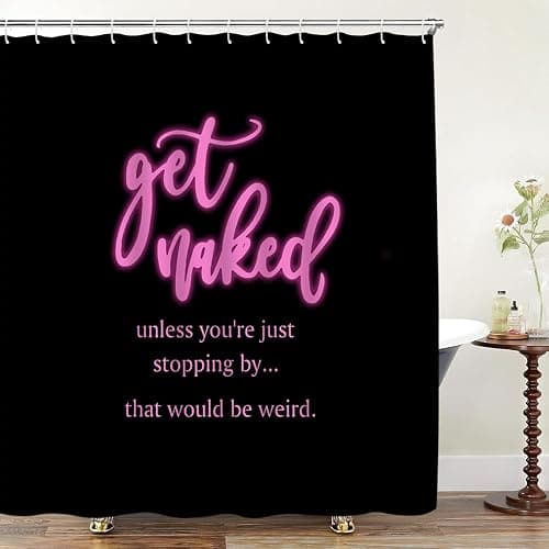 VPUPCN Get Naked Shower Curtain Pink Funny Quote Cute Font Words Black Modern Fashion Cool Simple Polyester Curtains Bathroom Decor with Hooks 70" Wx70 H thumbnail 2