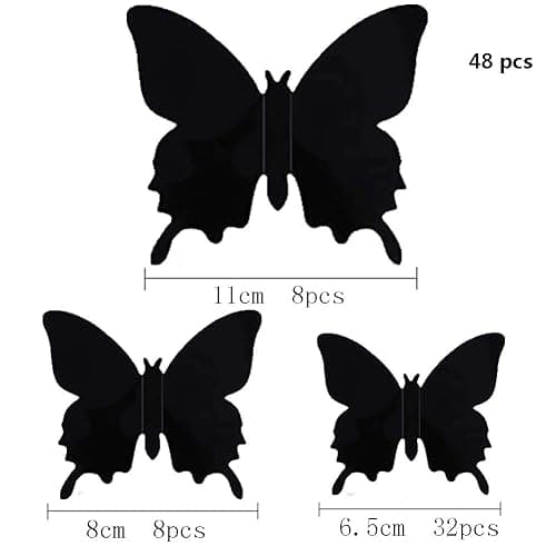 3D Butterfly Wall Decor, 48PCS Removable Mural Stickers Wall Stickers Decal for Home and Room Decoration (Black) thumbnail 2