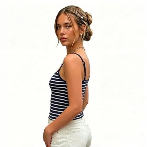 Women Stripe Print Cami Top Y2k Spaghetti Strap Backless Crop Tank Aesthetic Sleeveless Slim Fit Going Out Tops thumbnail 4