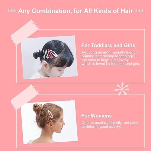Hair Clips, KUBOM 120-Pack Metal Snap Hair Barrettes Barettes and Hair Clips for Girls,Toddlers,Kids,Women, Baby and Fine/Thick hair - 2inch (Colored Candy and Pattern) thumbnail 6