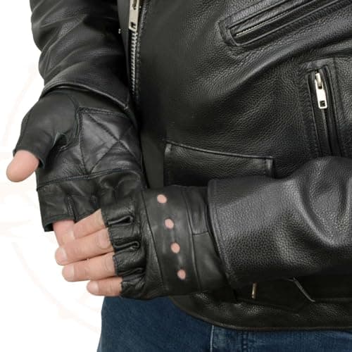 Milwaukee Leather SH216 Men's Black Leather Gel Padded Palm Fingerless Motorcycle Hand Gloves W/Breathable ‘Open Knuckle’ - Medium thumbnail 2