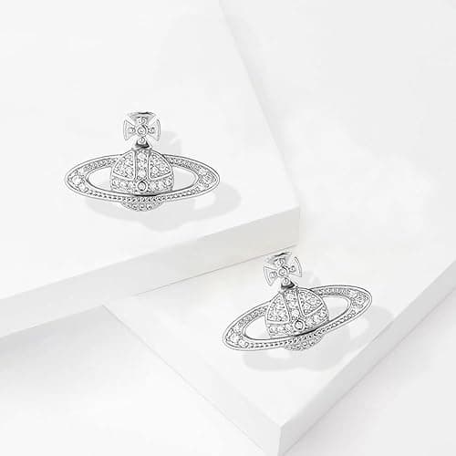 DEYOUM Saturn Planet Earrings Necklace Set for Women Trendy Aesthetic Rhinestone Cubic Zircon Space Saturn Planet Pendant Earrings Necklace Party Holiday Wedding Jewelry Gift Set thumbnail 2