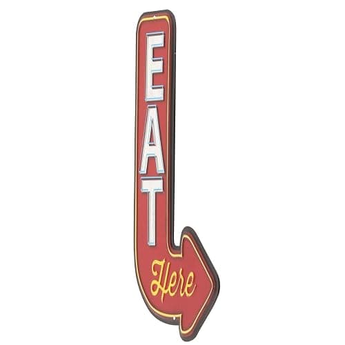 Eat Here Arrow Embossed Metal Sign thumbnail 4