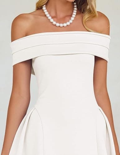 ZESICA Summer 2026 Cocktail Dresses for Women's Off Shoulder Short Sleeve Swing A Line Wedding Evening Party Midi Dress thumbnail 6