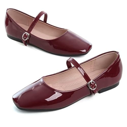 Stunner Mary Jane Square Toe Black Ballet Flats for Women Comfortable Ankle Strap Casual Slip On Flats thumbnail 6