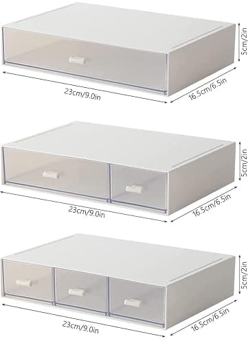 Desk Organizer-3 Tier Stackable Storage Drawers with 6 Compartments White Compact Desk Storage Drawers Great for Makeup Storage Bathroom Organization Accessories Etc (White) thumbnail 2