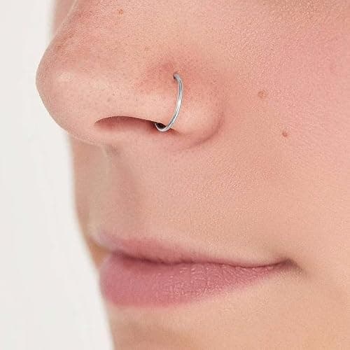 QWALIT 18g & 20g Nose Rings & Hoops - L & C Shape Studs - Surgical Stainless Steel & Silver Nose Piercing Jewelry - Rose Gold & Black - For Women & Men thumbnail 6