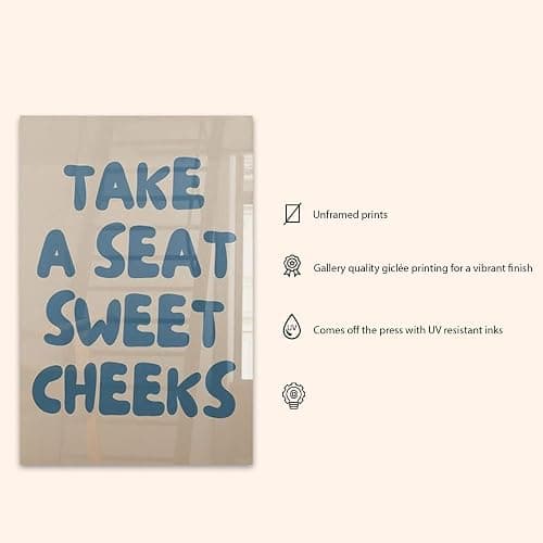 Blue Retro “Take A Seat Sweet Cheeks” Wall Art, Funny Quote Poster Print, Bathroom Wall Decor, Guest Room Home Decor (Unframed) (11x14) thumbnail 2