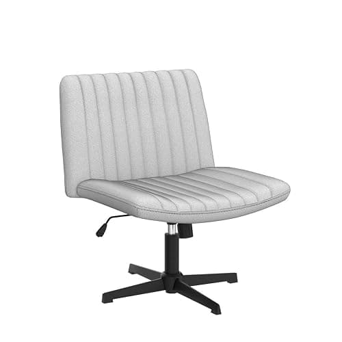 PUKAMI Criss Cross Chair,Armless Cross Legged Office Desk Chair No Wheels,Fabric Padded Modern Swivel Height Adjustable Mid Back Wide Seat Computer Task Vanity Chair for Home Office(Grey) thumbnail 5