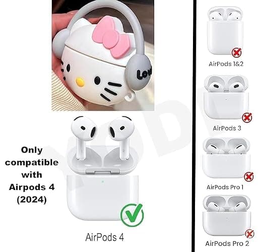 Compatible with AirPods 4 Case Cover 2024 with Cleaning Kit,Cartoon Kawaii for AirPods 4th Generation Case Silicone case for Apple Airpods 4 with Keychain for Women Girls (Kitty White) | 2024, with Cleaning Kit, Cartoon Kawaii, with Keychain, for Women Girls, Kitty White thumbnail 2