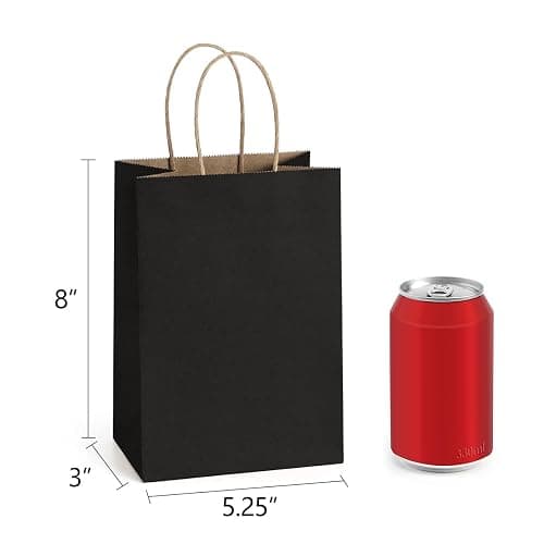 BagDream Kraft Paper Bags 25Pcs 5.25x3x8 Inches Small Paper Gift Bags with Handles Bulk for Party Favor, Retail, Merchandise, Black Gift Sacks thumbnail 2