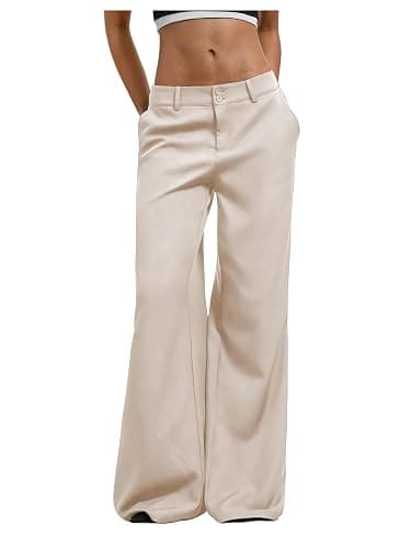 GORGLITTER Women's Dress Pants Low Rise Wide Leg Trousers Business Casual Work Dressy Low Waisted Straight Slacks Pants - Image 1