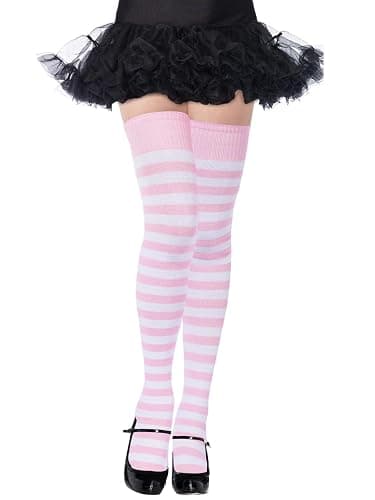 Moon Wood Womens Thigh High Socks Striped Knee High Socks Extra Long Cotton Knit Over the Knee Socks for Halloween - Image 1