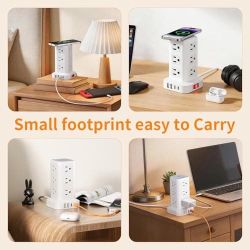 Extension Cord with Multiple Outlets, SMALLRT Surge Protector Power Strip Tower, Outlet Extender with 12 AC Outlets 4 USB, 6.5FT Extension Cord for Home Dorm Room, Office Supplies,Overload Protection thumbnail 8